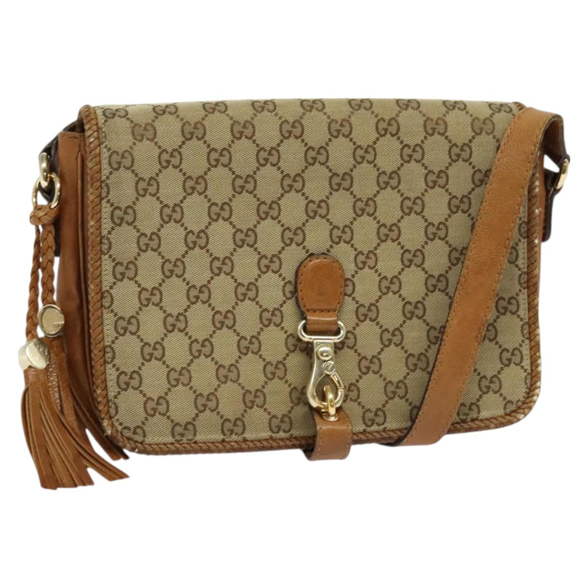 Gucci Gg Canvas Shoulder Bag Beige Gold